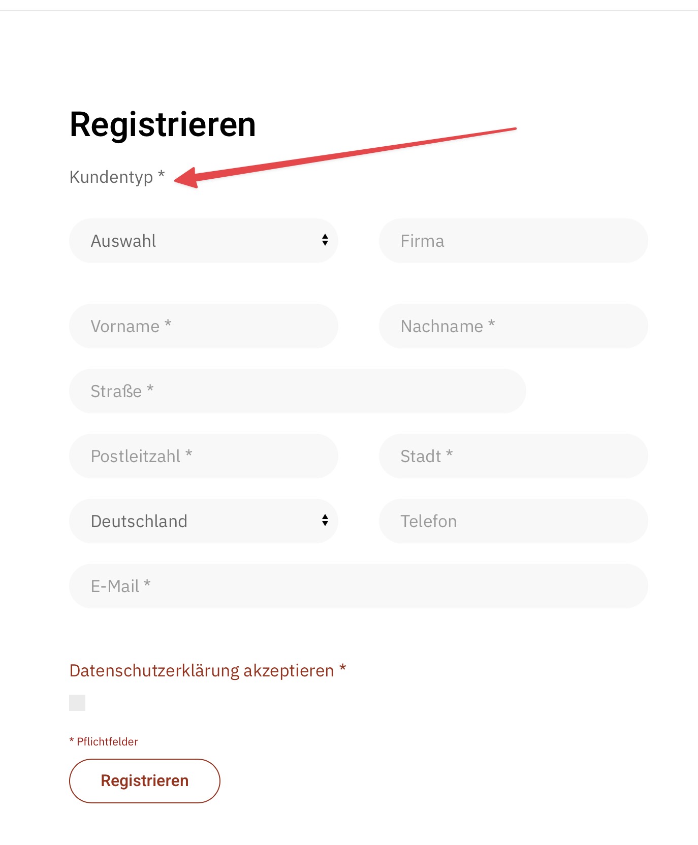 User type doesn't  show field in registration